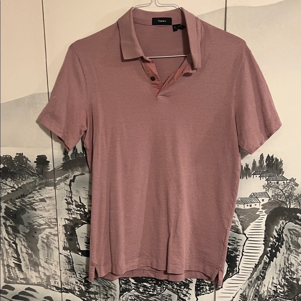 Theory Men's Dusty Rose Geometric Polo Shirt - S
